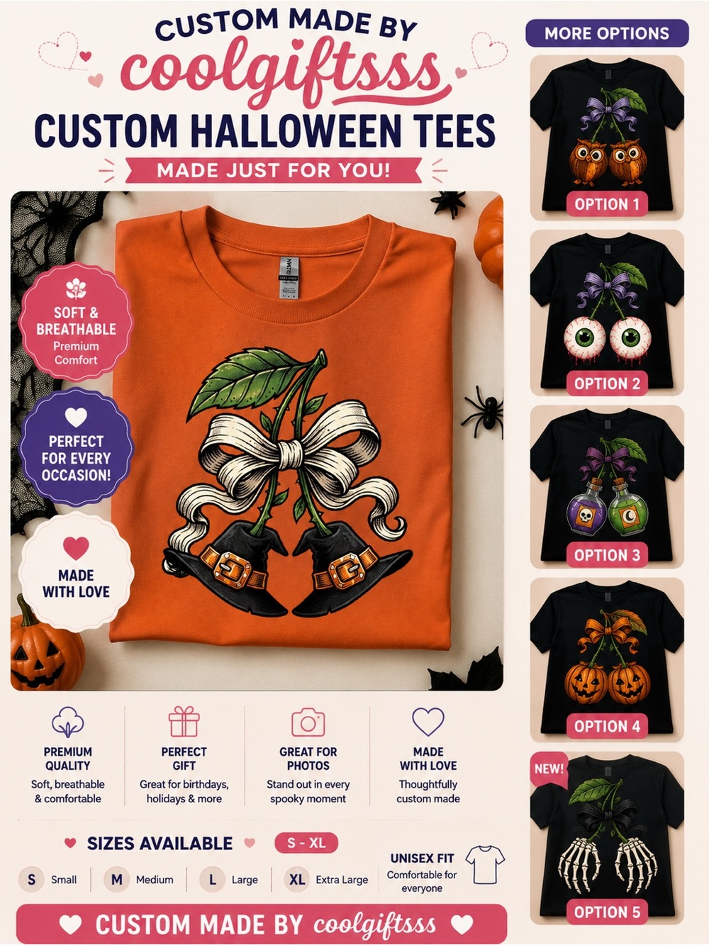 Halloween Short Sleeve Tee - Witch hats p Design new S M L XL made to order pick